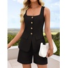 image:imageZESICA Womens 2 Piece Short Sets Suit Vest Tops Matching Set OutfitsBlack