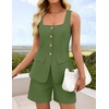 image:imageZESICA Womens 2 Piece Short Sets Suit Vest Tops Matching Set OutfitsGreen