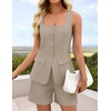 image:imageZESICA Womens 2 Piece Short Sets Suit Vest Tops Matching Set OutfitsGreykhaki