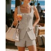 image:imageZESICA Womens 2 Piece Short Sets Suit Vest Tops Matching Set OutfitsGreykhaki
