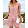 image:imageZESICA Womens 2 Piece Short Sets Suit Vest Tops Matching Set OutfitsPink