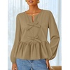 image:imageZESICA Womens Fall Babydoll Peplum Tops Cute Long Sleeve Going Out BlousesKhaki