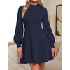 image:imageZESICA Womens Fall Mock Neck Long Lantern Sleeve Sweater Mini DressNavy