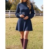 image:imageZESICA Womens Fall Mock Neck Long Lantern Sleeve Sweater Mini DressNavy