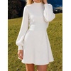 image:imageZESICA Womens Fall Mock Neck Long Lantern Sleeve Sweater Mini DressWhite