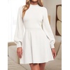 image:imageZESICA Womens Fall Mock Neck Long Lantern Sleeve Sweater Mini DressWhite