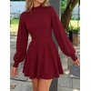 image:imageZESICA Womens Fall Mock Neck Long Lantern Sleeve Sweater Mini DressWine