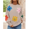 image:imageZESICA Womens Fall Winter Floral Sweaters Cute Knit Pullover TopsSand
