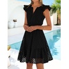 image:imageZESICA Womens Flutter Short Sleeve V Neck Hollow Out Eyelet Mini DressBlack