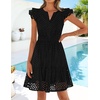image:imageZESICA Womens Flutter Short Sleeve V Neck Hollow Out Eyelet Mini DressBlack
