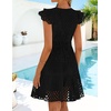 image:imageZESICA Womens Flutter Short Sleeve V Neck Hollow Out Eyelet Mini DressBlack