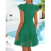 image:imageZESICA Womens Flutter Short Sleeve V Neck Hollow Out Eyelet Mini DressGreen