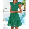 image:imageZESICA Womens Flutter Short Sleeve V Neck Hollow Out Eyelet Mini DressGreen