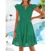 image:imageZESICA Womens Flutter Short Sleeve V Neck Hollow Out Eyelet Mini DressGreen