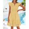 image:imageZESICA Womens Flutter Short Sleeve V Neck Hollow Out Eyelet Mini DressLightyellow