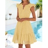 image:imageZESICA Womens Flutter Short Sleeve V Neck Hollow Out Eyelet Mini DressLightyellow