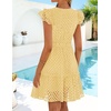 image:imageZESICA Womens Flutter Short Sleeve V Neck Hollow Out Eyelet Mini DressLightyellow