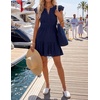 image:imageZESICA Womens Flutter Short Sleeve V Neck Hollow Out Eyelet Mini DressNavy