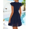 image:imageZESICA Womens Flutter Short Sleeve V Neck Hollow Out Eyelet Mini DressNavy