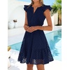 image:imageZESICA Womens Flutter Short Sleeve V Neck Hollow Out Eyelet Mini DressNavy