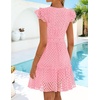 image:imageZESICA Womens Flutter Short Sleeve V Neck Hollow Out Eyelet Mini DressPink