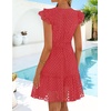 image:imageZESICA Womens Flutter Short Sleeve V Neck Hollow Out Eyelet Mini DressWatermelon