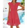 image:imageZESICA Womens Flutter Short Sleeve V Neck Hollow Out Eyelet Mini DressWatermelon