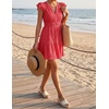 image:imageZESICA Womens Flutter Short Sleeve V Neck Hollow Out Eyelet Mini DressWatermelon