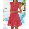 image:imageZESICA Womens Flutter Short Sleeve V Neck Hollow Out Eyelet Mini DressWatermelon