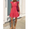 image:imageZESICA Womens Flutter Short Sleeve V Neck Hollow Out Eyelet Mini DressWatermelon