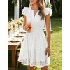 image:imageZESICA Womens Flutter Short Sleeve V Neck Hollow Out Eyelet Mini DressWhite