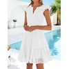 image:imageZESICA Womens Flutter Short Sleeve V Neck Hollow Out Eyelet Mini DressWhite