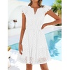 image:imageZESICA Womens Flutter Short Sleeve V Neck Hollow Out Eyelet Mini DressWhite