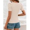 image:imageZESICA Womens Square Neck Puff Sleeve Tops 2026 Summer Ribbed Fitted Casual Work Business Basic T ShirtsBeige