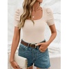 image:imageZESICA Womens Square Neck Puff Sleeve Tops 2026 Summer Ribbed Fitted Casual Work Business Basic T ShirtsBeige