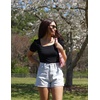 image:imageZESICA Womens Square Neck Puff Sleeve Tops 2026 Summer Ribbed Fitted Casual Work Business Basic T ShirtsBlack