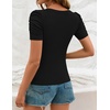image:imageZESICA Womens Square Neck Puff Sleeve Tops 2026 Summer Ribbed Fitted Casual Work Business Basic T ShirtsBlack