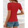 image:imageZESICA Womens Square Neck Puff Sleeve Tops 2026 Summer Ribbed Fitted Casual Work Business Basic T ShirtsRed