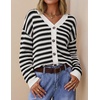 image:imageZESICA Womens Striped Button Up Cardigan Sweaters V Neck Trendy Knit TopsBlack