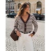 image:imageZESICA Womens Striped Button Up Cardigan Sweaters V Neck Trendy Knit TopsBrown
