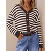 image:imageZESICA Womens Striped Button Up Cardigan Sweaters V Neck Trendy Knit TopsBrown