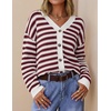 image:imageZESICA Womens Striped Button Up Cardigan Sweaters V Neck Trendy Knit TopsBurgundy