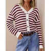 image:imageZESICA Womens Striped Button Up Cardigan Sweaters V Neck Trendy Knit TopsBurgundy