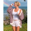 image:imageZESICA Womens Striped Button Up Cardigan Sweaters V Neck Trendy Knit TopsBurgundy