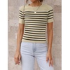 image:imageZESICA Womens Striped Short Sleeve Ribbed Knit Fitted T ShirtsAlmond