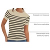 image:imageZESICA Womens Striped Short Sleeve Ribbed Knit Fitted T ShirtsAlmond