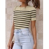 image:imageZESICA Womens Striped Short Sleeve Ribbed Knit Fitted T ShirtsAlmond