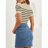 image:imageZESICA Womens Striped Short Sleeve Ribbed Knit Fitted T ShirtsAlmond