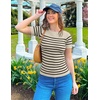 image:imageZESICA Womens Striped Short Sleeve Ribbed Knit Fitted T ShirtsAlmond