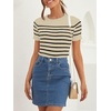image:imageZESICA Womens Striped Short Sleeve Ribbed Knit Fitted T ShirtsAlmond